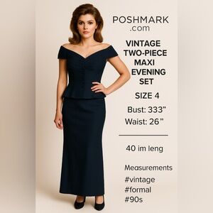 1990’s Vintage Two-Piece Maxi Evening Set - Size 4 Navy